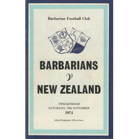 BARBARIANS V NEW ZEALAND 1974 RUGBY UNON PROGRAMME