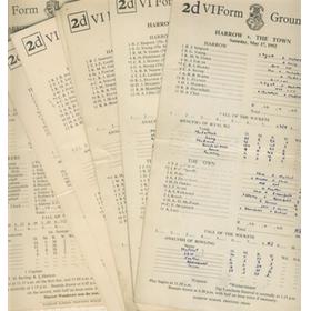 HARROW SCHOOL CRICKET SCORECARDS 1952 & 1953 (13 IN TOTAL)