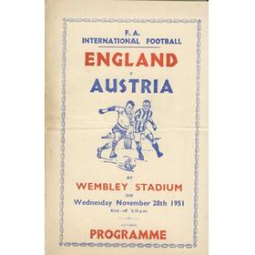 ENGLAND V AUSTRIA 1951 FOOTBALL SOUVENIR PROGRAMME