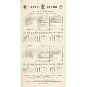 ETON V HARROW 1965 CRICKET SCORECARD