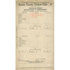 MIDDLESEX V YORKSHIRE 1937 CRICKET SCORECARD