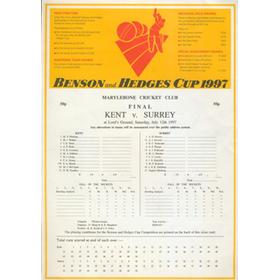 KENT V SURREY 1997 (BENSON & HEDGES CUP FINAL) CRICKET SCORECARD