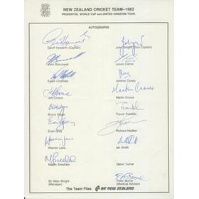 NEW ZEALAND 1983 WORLD CUP TEAM CRICKET AUTOGRAPH SHEET