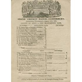 COUNTY OF KENT V THE MARYLEBONE CLUB 1869 CRICKET SCORECARD - GRACE SCORES CENTURY BEFORE LUNCH ON FIRST DAY