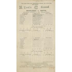 MIDDLESEX V NOTTINGHAMSHIRE 1925 CRICKET SCORECARD