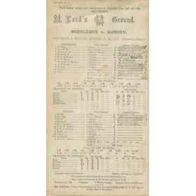 MIDDLESEX V SURREY 1927 CRICKET SCORECARD