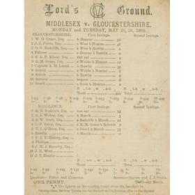 MIDDLESEX V GLOUCESTERSHIRE 1893 CRICKET SCORECARD - GRACE SCORED 96
