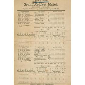 MIDDLESEX V ENGLAND 1888 (SCARBOROUGH) - LEFT-HANDED MATCH. CRICKET SCORECARD (INCLUDING W.G. GRACE)