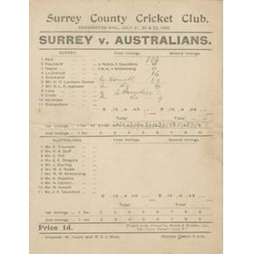 SURREY V AUSTRALIANS 1902 CRICKET SCORECARD