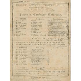 SURREY V CAMBRIDGE UNIVERSITY 1884 CRICKET SCORECARD