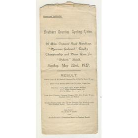 SOUTHERN COUNTIES CYCLING UNION TIME TRIAL 1927 - WON BY FRANK SOUTHALL