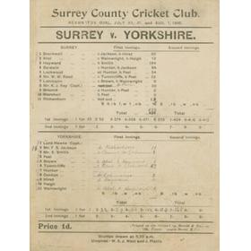 SURREY V YORKSHIRE 1896 CRICKET SCORECARD