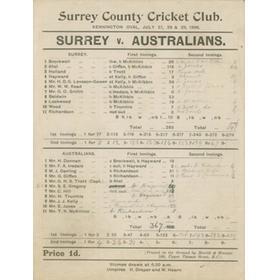 SURREY V AUSTRALIANS 1896 CRICKET SCORECARD