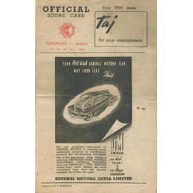 EUROPEANS V HINDUS 1943 (BOMBAY PENTANGULAR) CRICKET SCORECARD