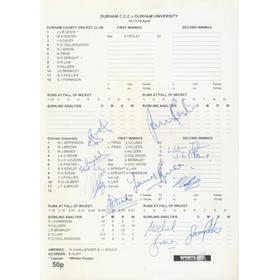 DURHAM V DURHAM UNIVERSITY 2001 CRICKET SCORECARD (FULLY SIGNED BY UNIVERSITY TEAM)