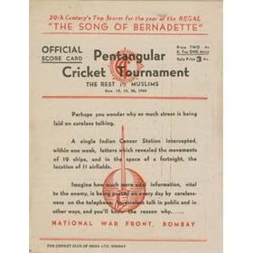 THE REST V MUSLIMS 1944 (BOMBAY PENTANGULAR) CRICKET SCORECARD