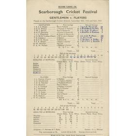GENTLEMEN V PLAYERS 1947 CRICKET SCORECARD - SCARBOROUGH FESTIVAL