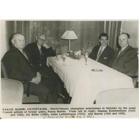 OLYMPIC GAMES 1952 - NURMI, KOLEHMAINEN, BINKS & LADOUMEGUE PRESS PHOTOGRAPH (SIGNED BY JOE BINKS)