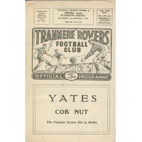TRANMERE ROVERS V PLYMOUTH ARGYLE 1958-59 FOOTBALL PROGRAMME