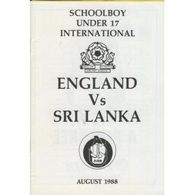 ENGLAND V SRI LANKA (UNDER 17) 1988 CRICKET PROGRAMME