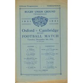 OXFORD V CAMBRIDGE 1931 RUGBY PROGRAMME