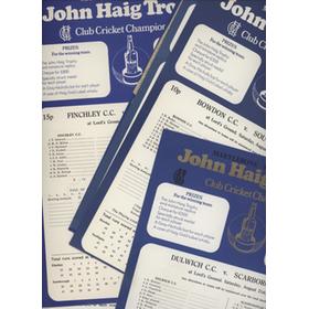 CLUB CRICKET CHAMPIONSHIP 1976-90 CRICKET SCORECARDS (11 IN TOTAL)