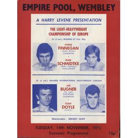 CHRIS FINNEGAN V RUDI SCHMIDTKE 1972 BOXING PROGRAMME