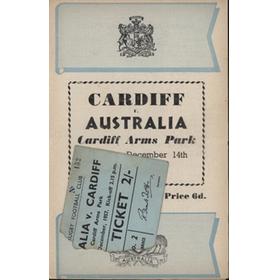 CARDIFF V AUSTRALIA 1957 RUGBY PROGRAMME