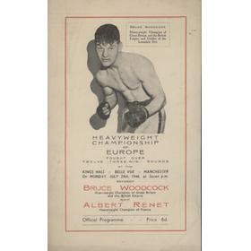 BRUCE WOODCOCK V ALBERT RENET 1946 BOXING PROGRAMME