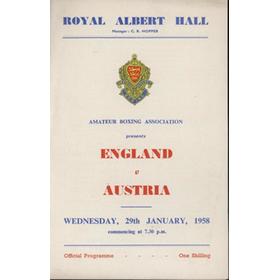 ENGLAND V AUSTRIA  AMATEUR BOXING TOURNAMENT 1958 PROGRAMME