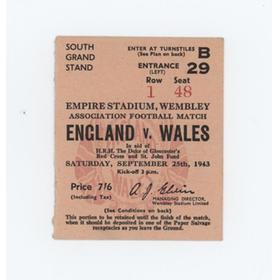 ENGLAND V WALES 1943 FOOTBALL TICKET