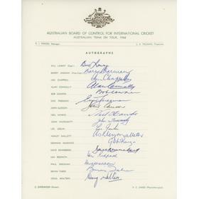 AUSTRALIA 1968 CRICKET AUTOGRAPH SHEET