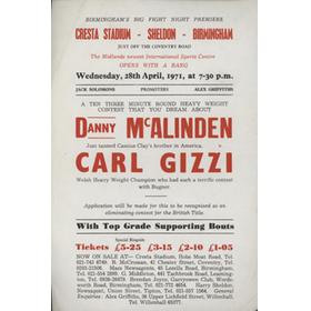 DANNY MCALINDEN V CARL GIZZI 1971 BOXING POSTER