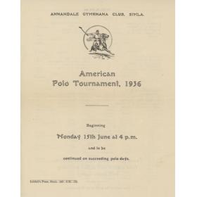 AMERICAN POLO TOURNAMENT 1936 (SIMLA, INDIA) SOUVENIR PROGRAMME