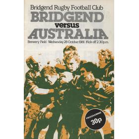 BRIDGEND V AUSTRALIA 1981 RUGBY PROGRAMME
