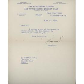 GEOFFREY HOWARD (MIDDLESEX) 1953 CRICKET LETTER