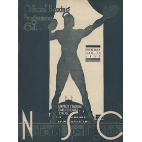FRANK HOUGH V GLEN MOODY AND MARTIN V ROBINSON 1937 (NATIONAL SPORTING CLUB) BOXING PROGRAMME