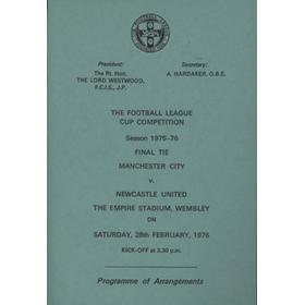 MANCHESTER CITY V NEWCASTLE UNITED (LEAGUE CUP FINAL) 1976 - ROYAL BOX PROGRAMME OF ARRANGEMENTS