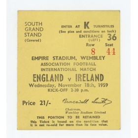 ENGLAND V IRELAND 1959 FOOTBALL TICKET