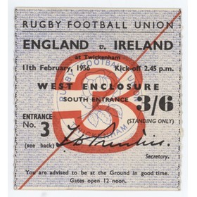 ENGLAND V IRELAND 1956 RUGBY TICKET