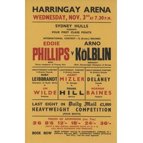 EDDIE PHILLIPS V ARNO KOLBLIN 1937 BOXING FLYER POSTER