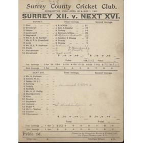 SURREY XII V NEXT XVI 1901 CRICKET SCORECARD