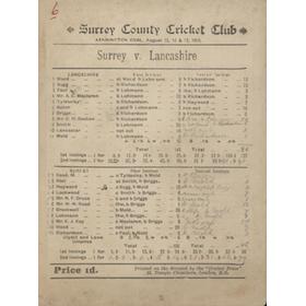 SURREY V LANCASHIRE 1895 CRICKET SCORECARD