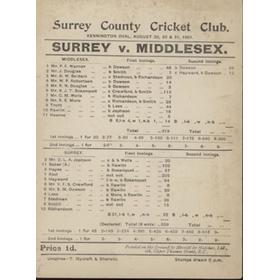 SURREY V MIDDLESEX 1901 CRICKET SCORECARD