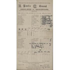 ENGLAND V DOMINIONS 1945 CRICKET SCORECARD