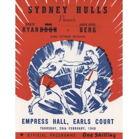 EDDIE RYAN V JACK (KID) BERG 1940 BOXING PROGRAMME