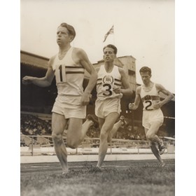CHATAWAY & IBBOTSON 1955 (BRITAIN V GERMANY) ATHLETICS PHOTOGRAPH - CHATAWAY BREAKS 3 MILE WORLD RECORD
