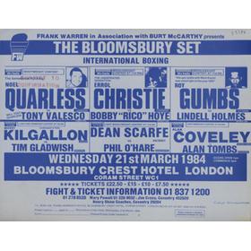 ERROL CHRISTIE V BOBBY HOYE 1984 (BLOOMSBURY) BOXING FLYER