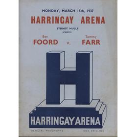 BEN FOORD V TOMMY FARR 1937 BOXING PROGRAMME