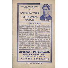 ARSENAL V PORTSMOUTH (CHARLES G WEBB TESTIMONIAL) 1949-50 FOOTBALL PROGRAMME - PLAYED AT BRIGHTON